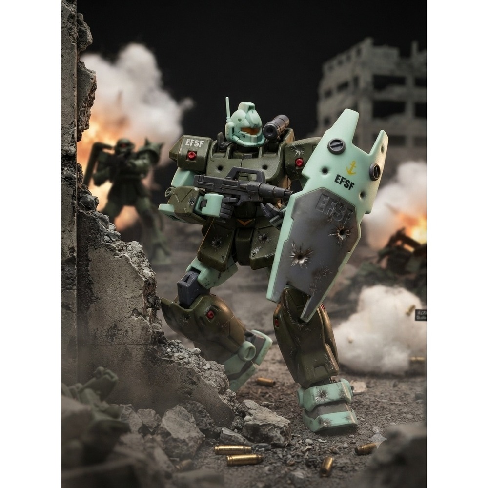 Bandai Gundam EFSF Action Figure Olive Teal Mecha Robot with Shield 4.5 Inch
